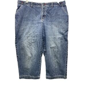 ROUTE 66 Capris Womens Size 18W Blue‎ Denim Cropped Faded Red Stitching Casual